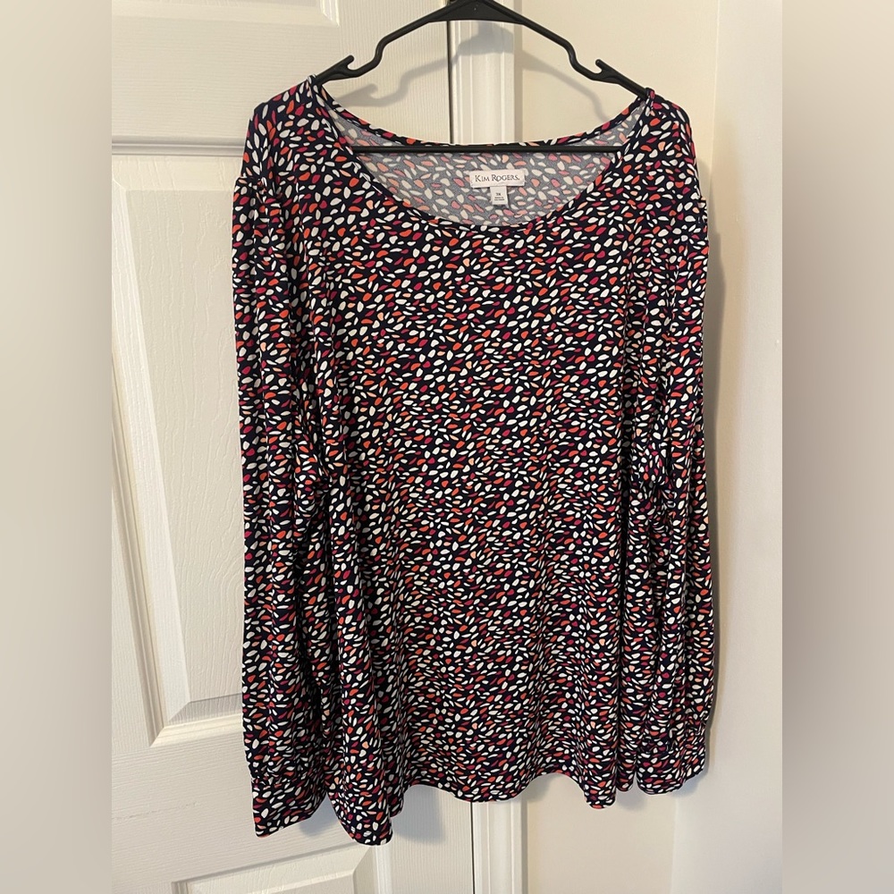 Kim Rogers Plus Size 3x Long Sleeve Blouse in Navy, Pink & White